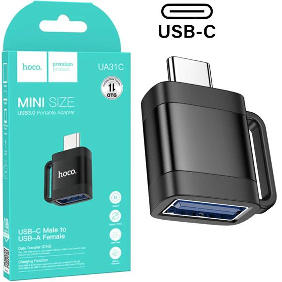 Hoco UA31C Adaptador OTG USB-C a USB-A Negro