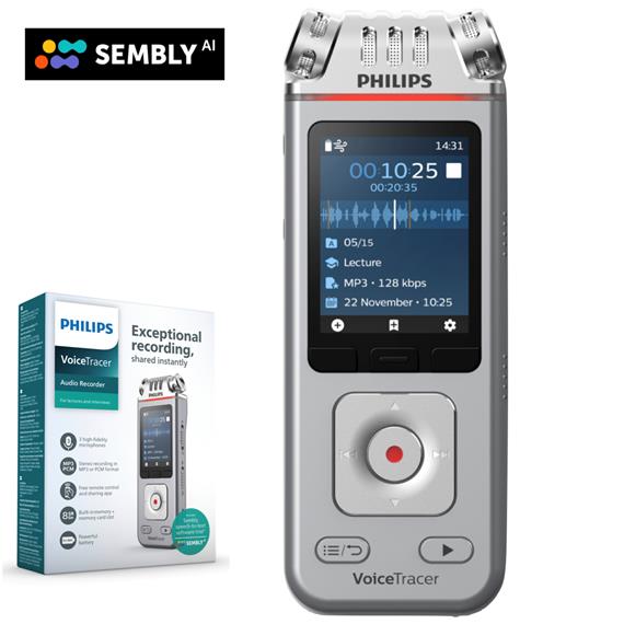 Philips DVT4115 Grabadora de Voz  con 8 GB, MP3 y PCM y 3 Micros HIFI