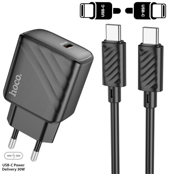 Cargador USB-C + Cable USB-C Hoco CS22  PD30W Negro