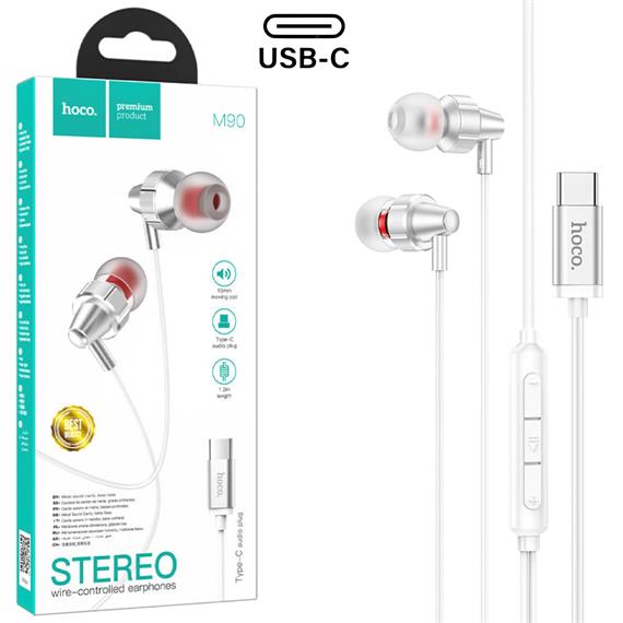 Hoco M90 Auricular USB-C con Micrófono Plata